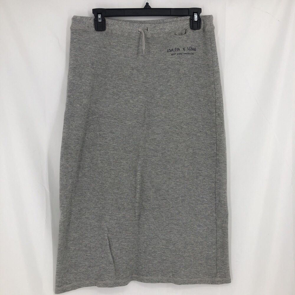 DKNY Maxi Skirt Heather Gray Elastic Waist Waffle Texture Stretch SP